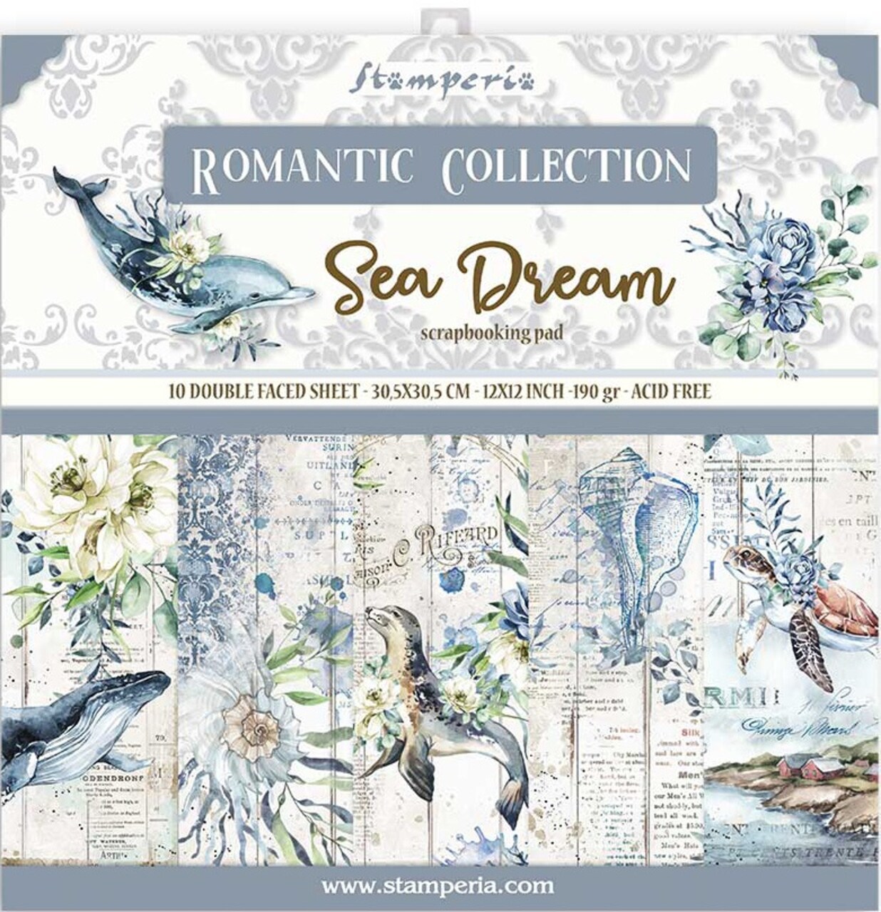 Stamperia Double-Sided Paper Pad 12"X12" 10/Pkg-Romantic Sea Dream, 10 Designs/1 Each
